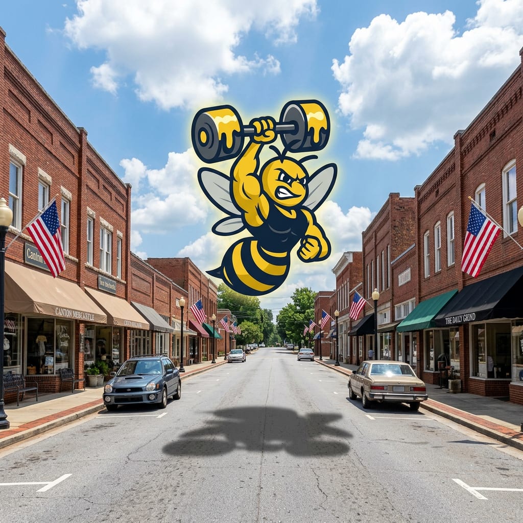 Hive Fitness Journey bumblebee mascot teaser concept at Downtown Canton  -  new gym location preview
