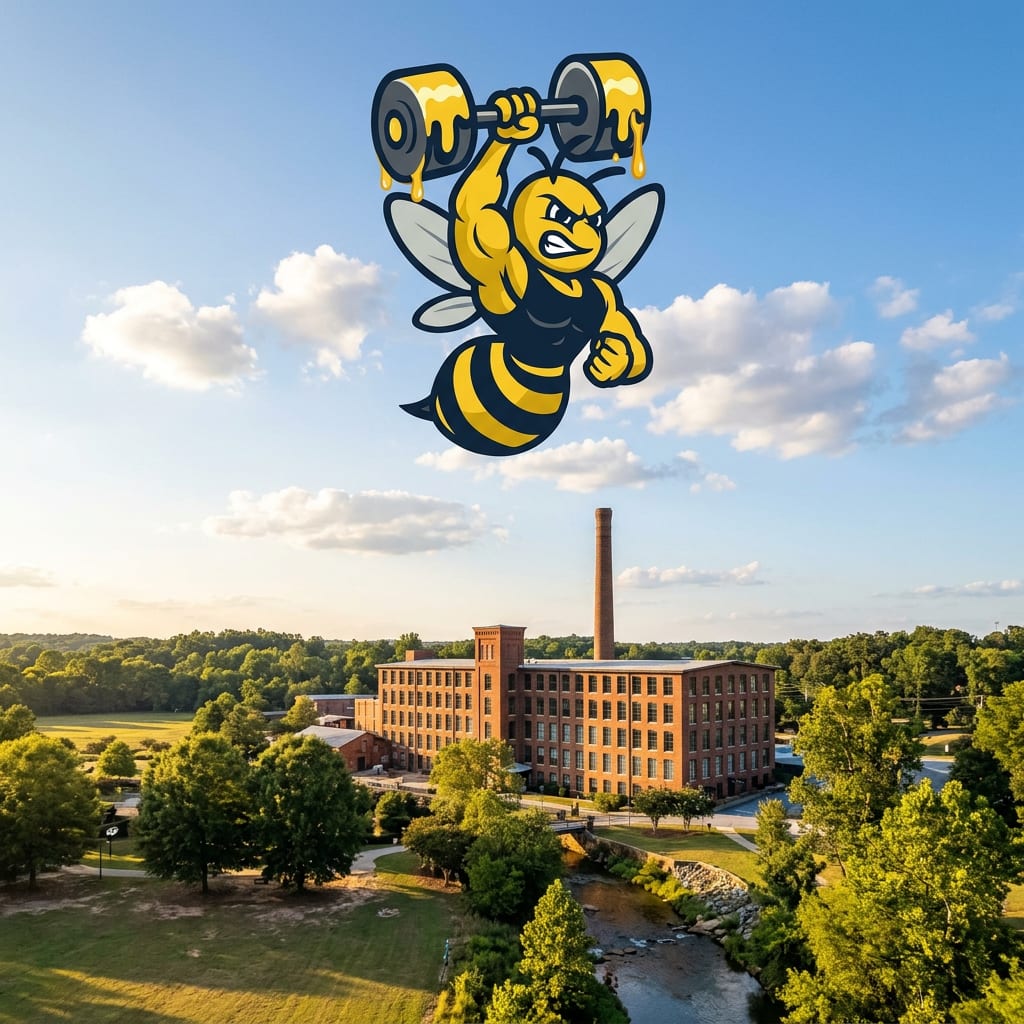 Hive Fitness Journey bumblebee mascot teaser concept at Canton Cotton Mill  -  new gym location preview
